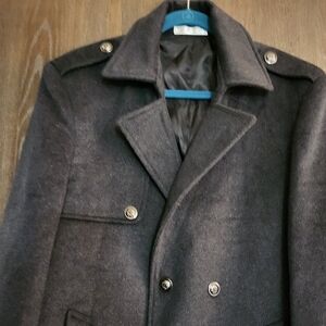 NWOT Men's M(or Women's Large) Charcoal Military Style Double Brested Wool Coat